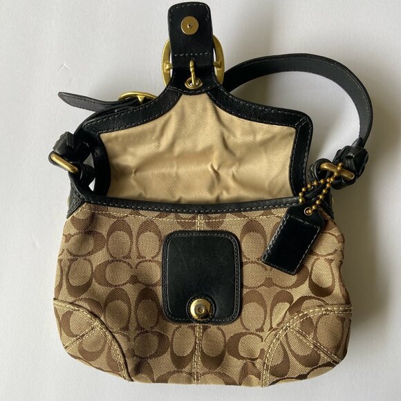 Small Brown Coach Baguette Bag In Signature Canvas Flap Buckle Signature Purse - Picture 5 of 5